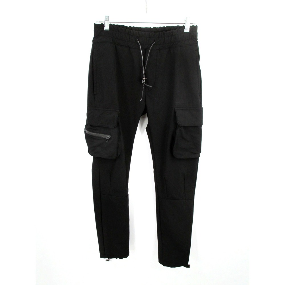 Zara Women Black Nylon Cargo Parachute Pants High Rise Wide Leg S